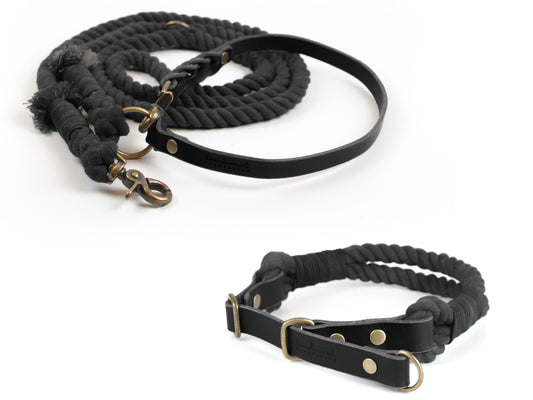 Zugstopp Halsband & Leine Tau 'Nero'