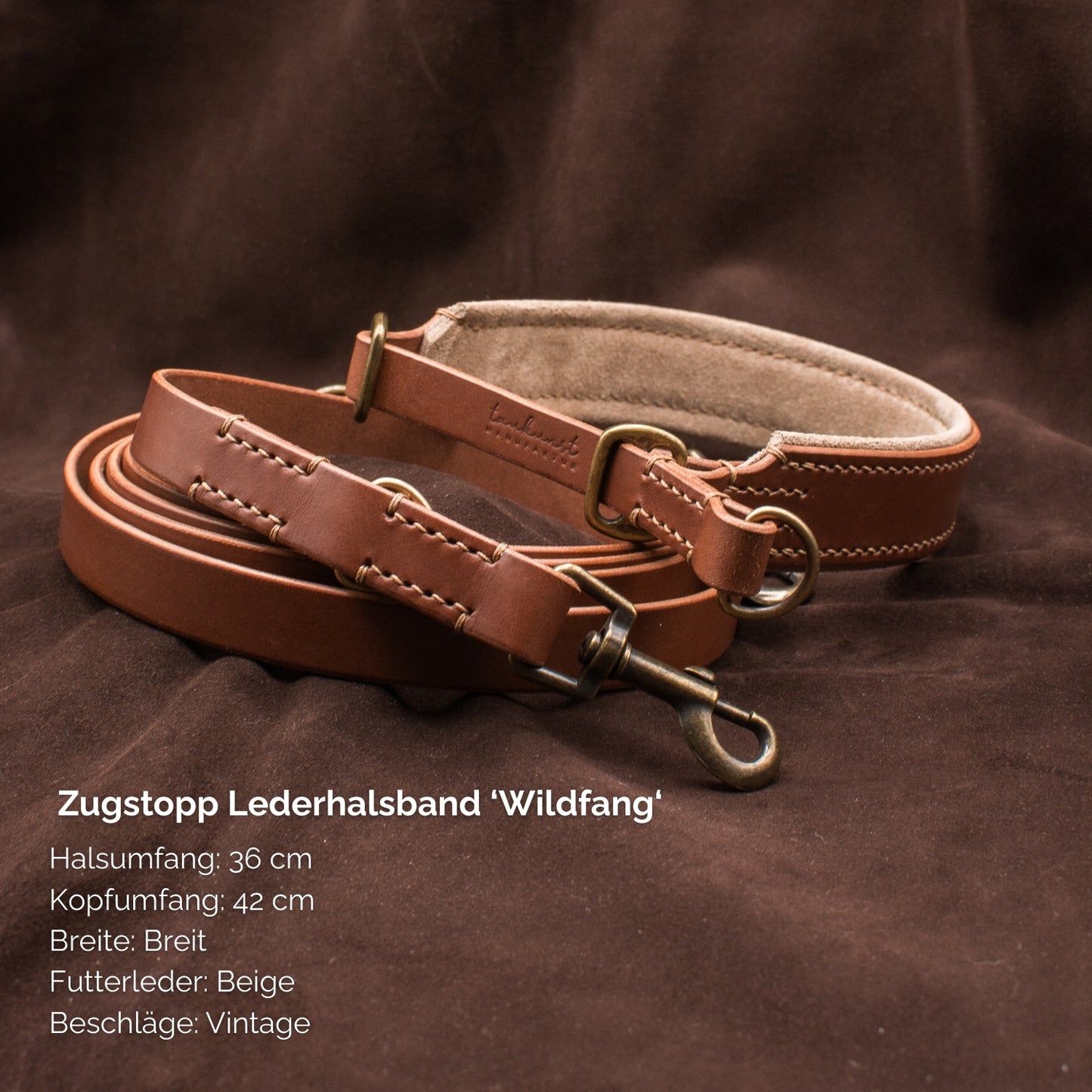 Zugstopp-Lederhalsband 'Wildfang' Braun
