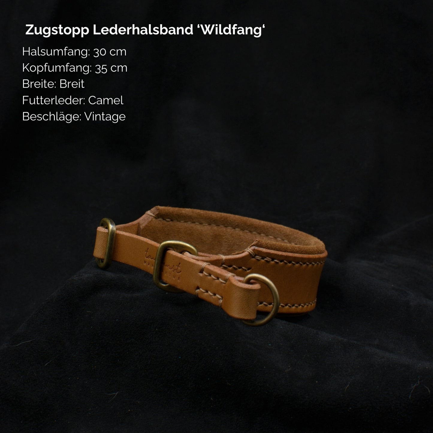 Zugstopp-Lederhalsband 'Wildfang' Camel
