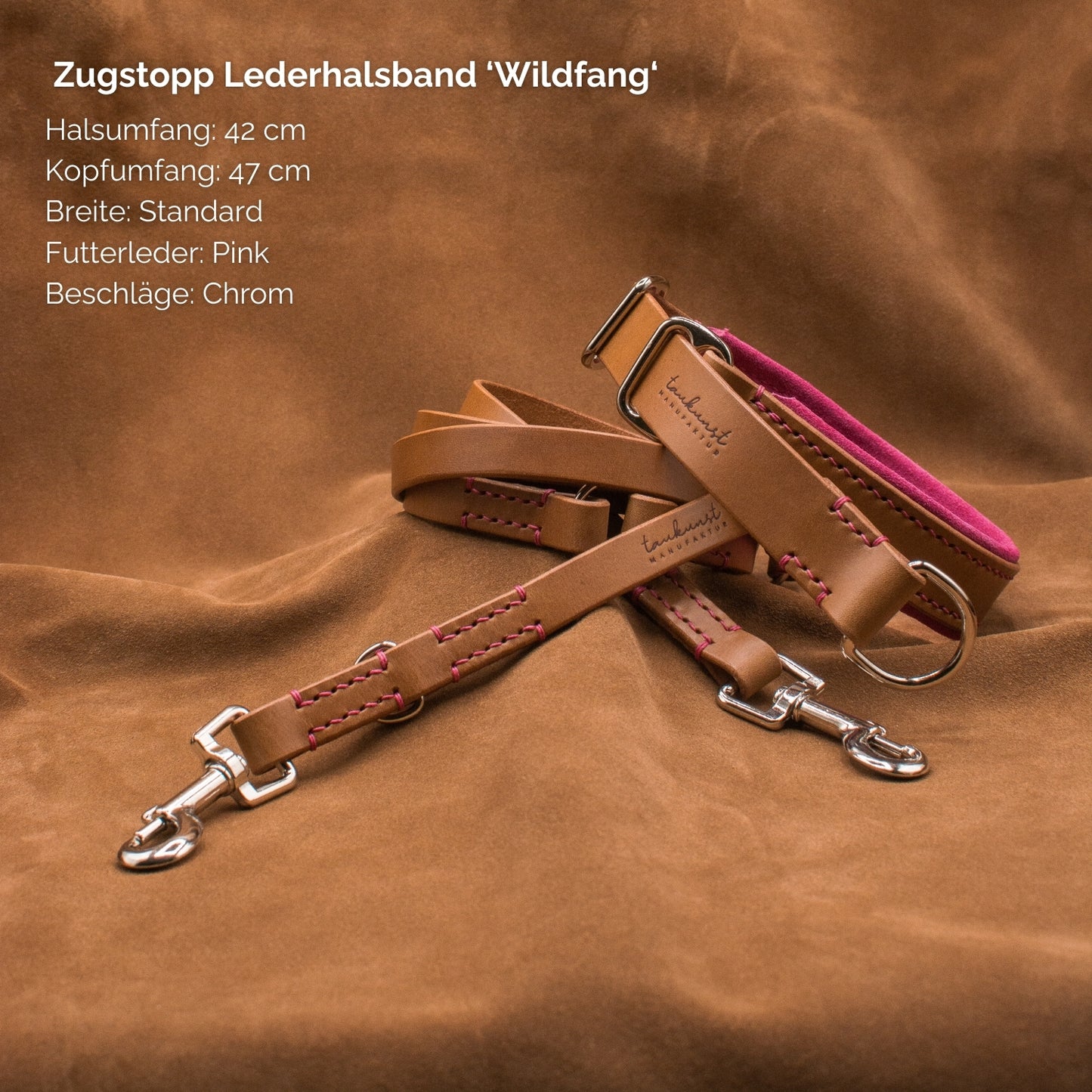 Zugstopp-Lederhalsband 'Wildfang' Camel
