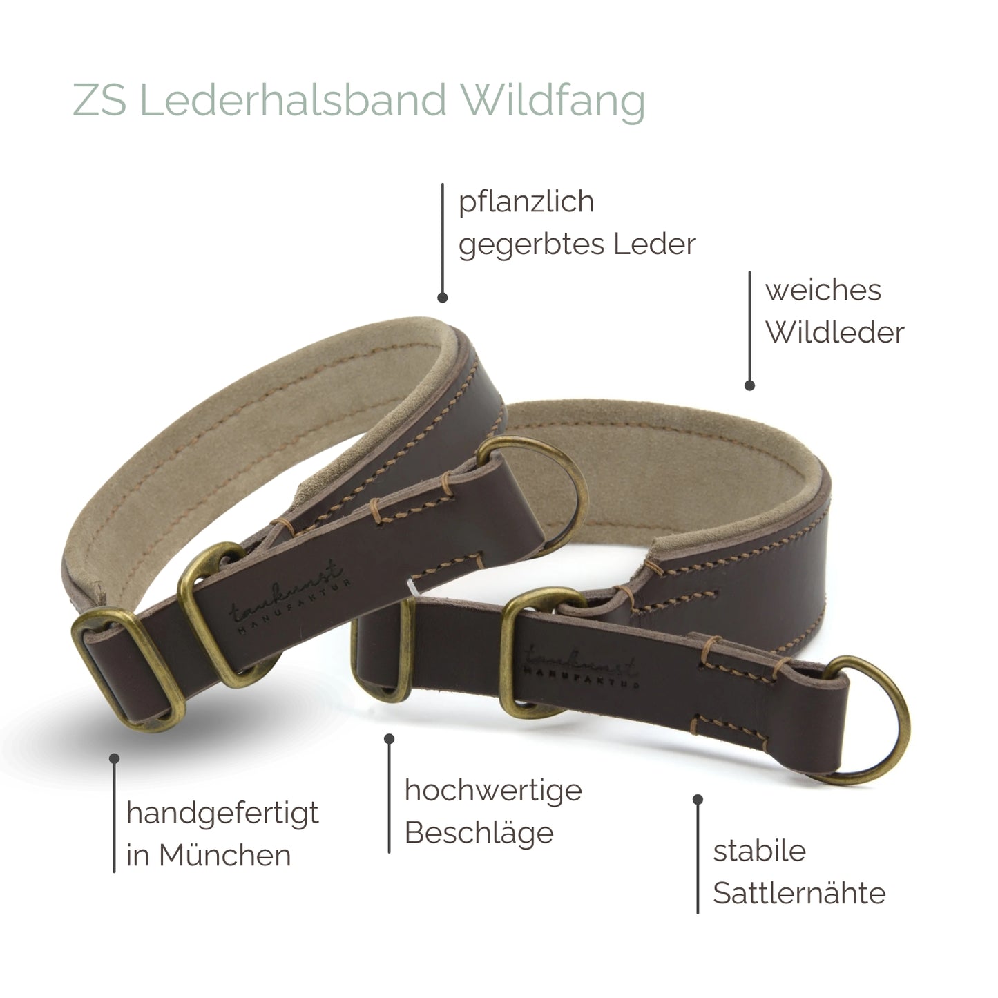 Zugstopp Lederhalsband 'Wildfang' Dunkelbraun
