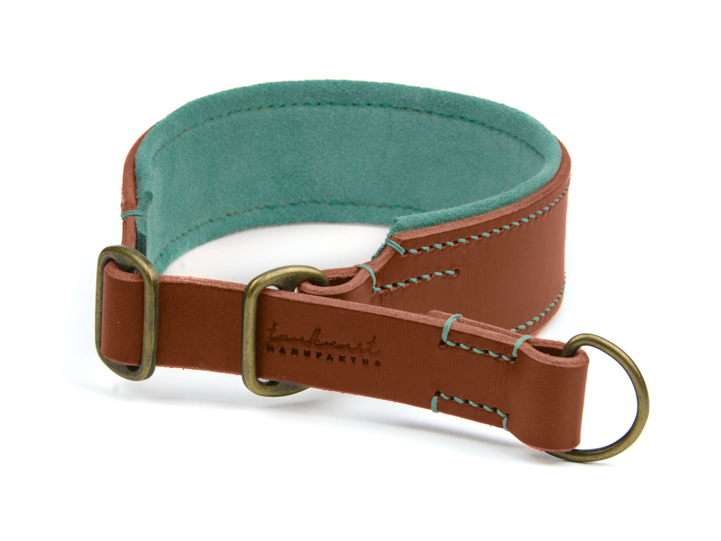 Breites Zugstopp Lederhalsband Bella für Hunde in braun mit Sattlernaht gepolstert Mint Vintage
