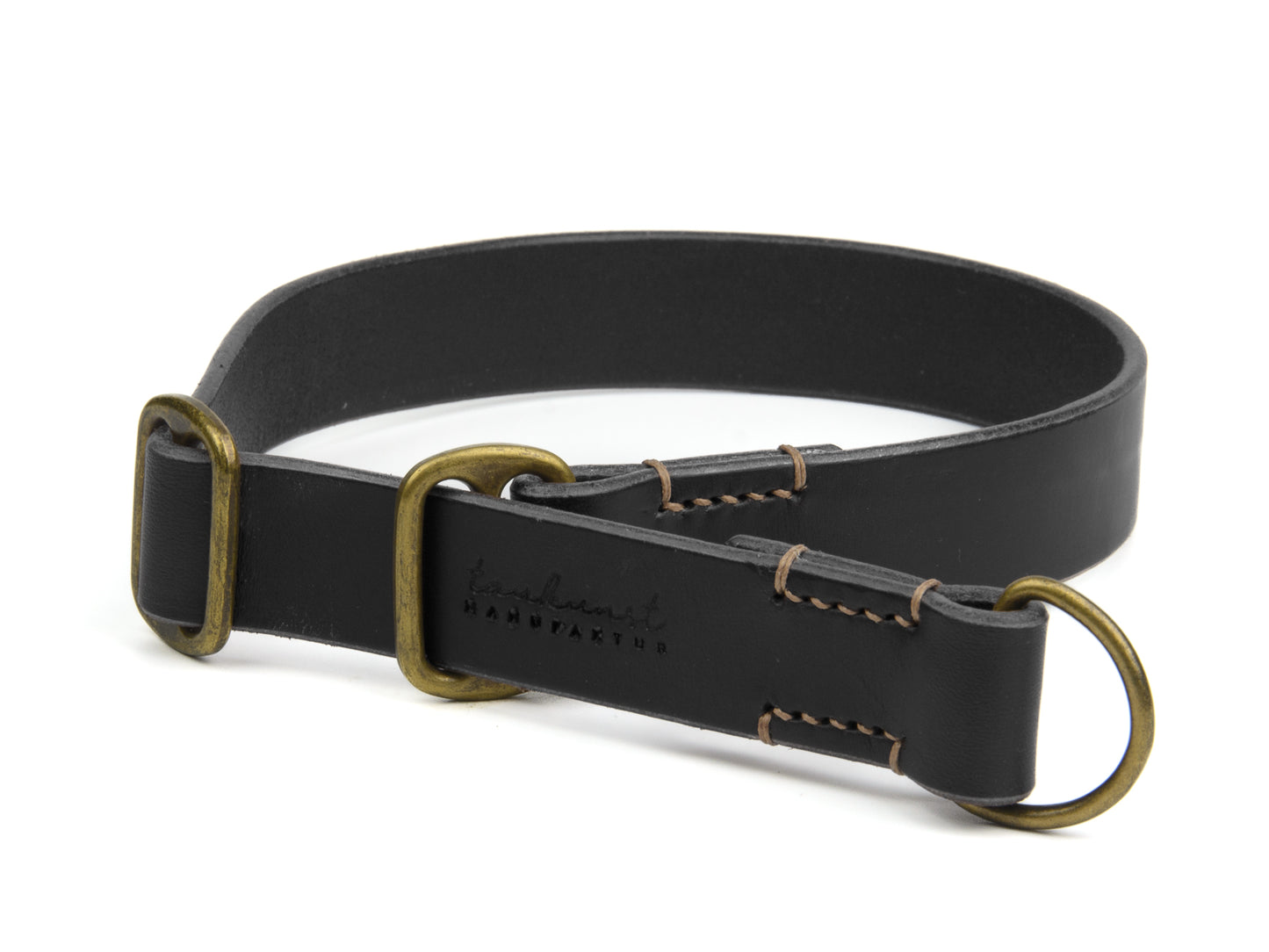 Zugstopp Lederhalsband Carla für Hunde in Schwarz mit Sattlernaht in Beige Vintage
