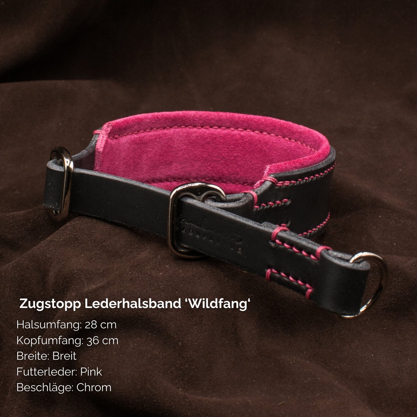 Zugstopp-Lederhalsband 'Wildfang' Schwarz
