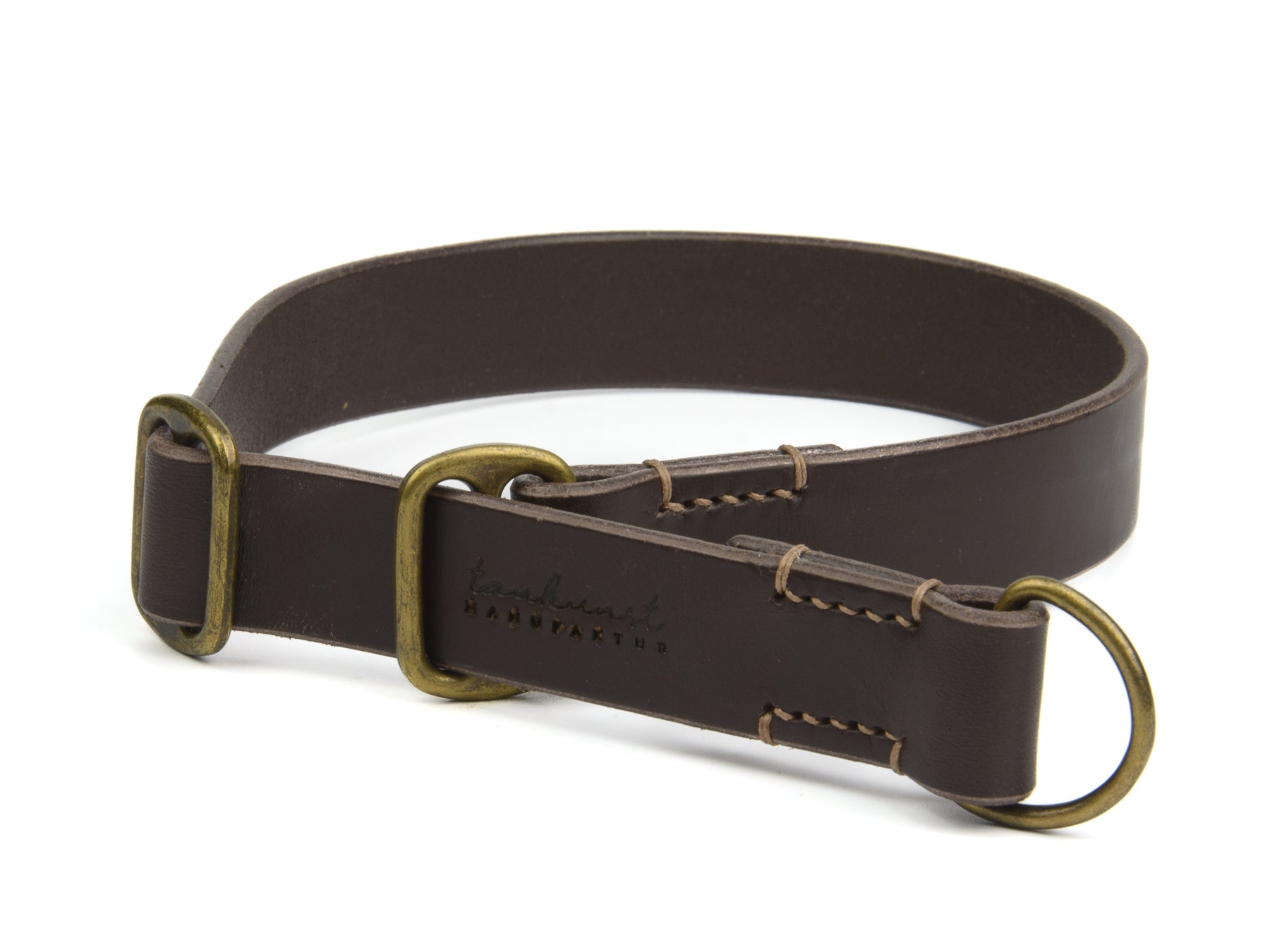 Zugstopp Lederhalsband Wilma für Hunde in Dunkelbraun mit Sattlernaht in Beige Vintage