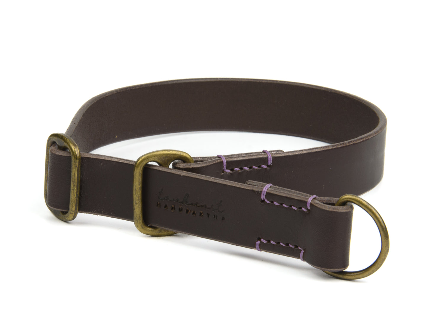 Zugstopp Lederhalsband Wilma für Hunde in Dunkelbraun mit Sattlernaht in Lavendel Vintage
