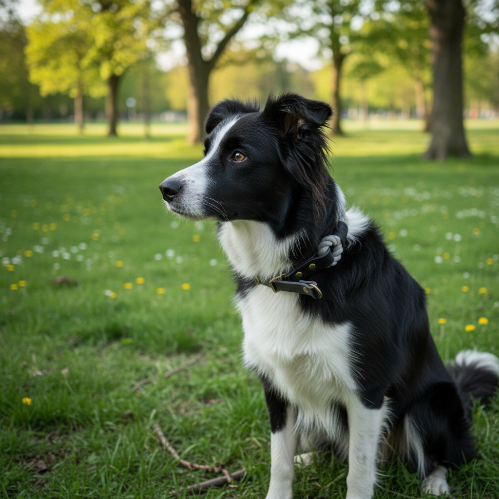 Border Collie mit Ferro Zugstopp-Tauhalsband im Park - realistisch