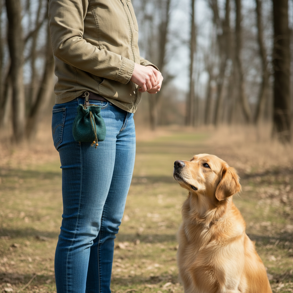 Hundetraining mit Leckerli-Beutel - quadratisch
