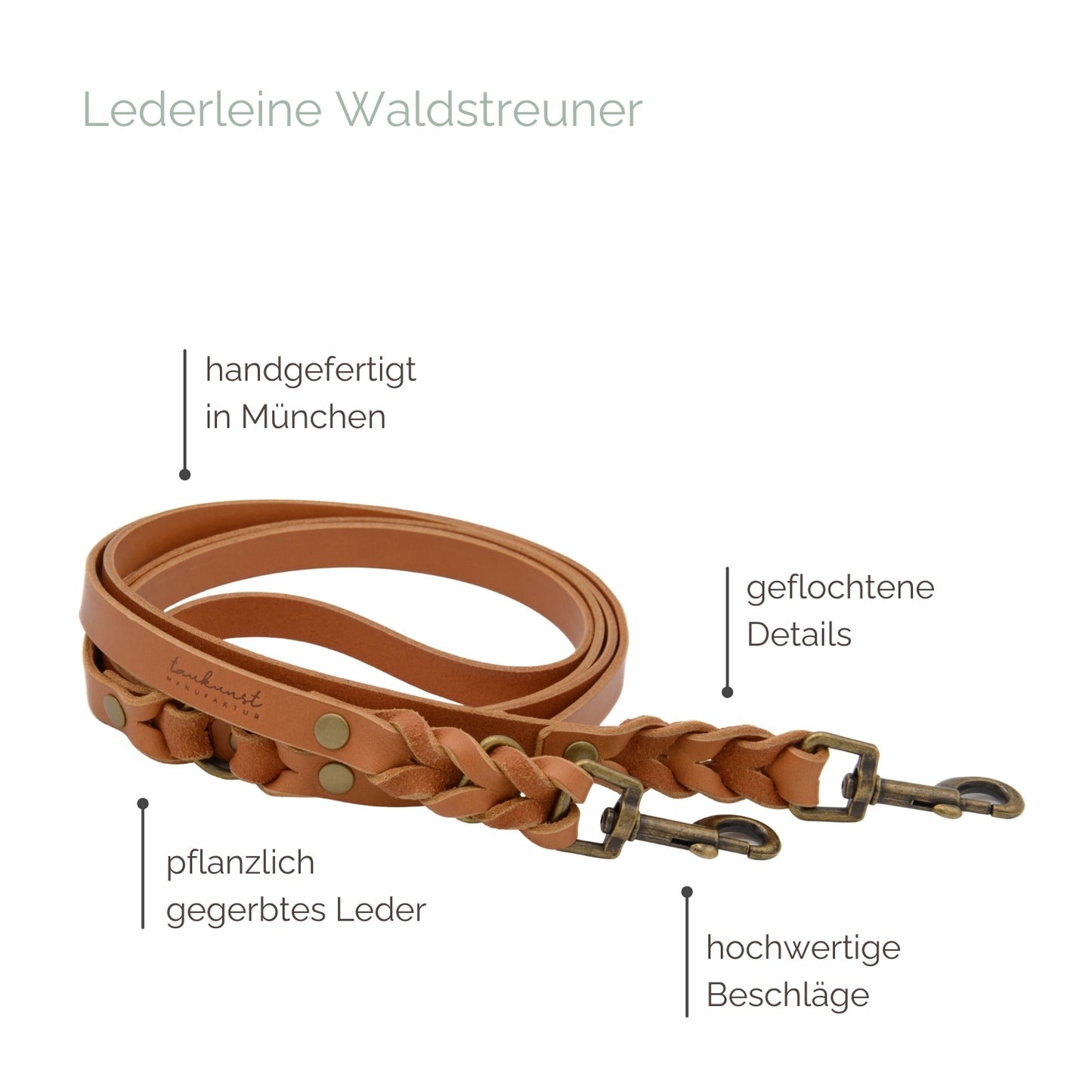 Hundeleine aus Leder - Lederleine 'Waldstreuner' Cognac

