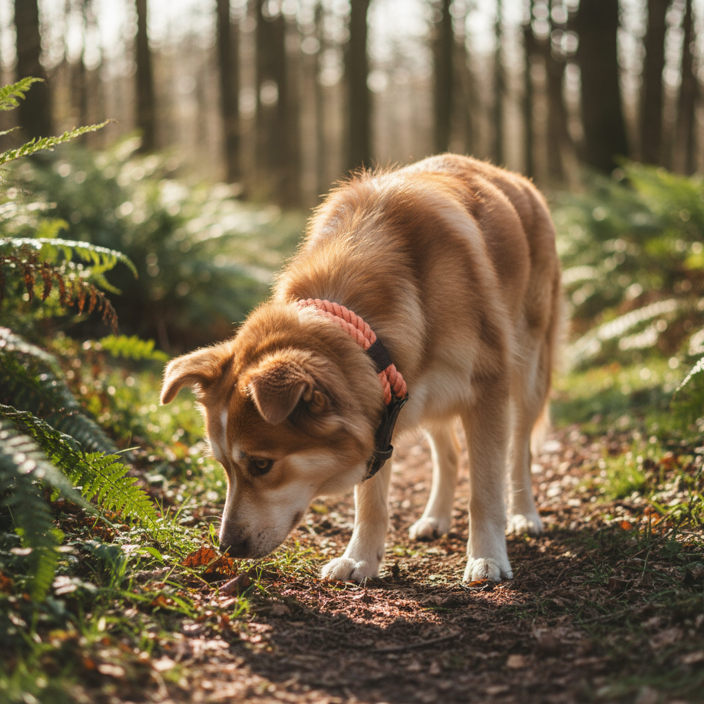 Mischling mit Pfirsich-Tauhalsband quadratisch
