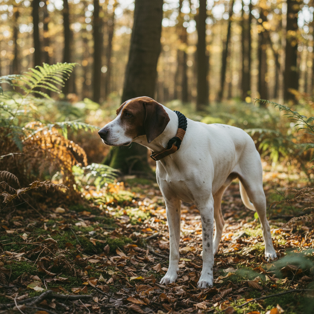 Pointer mit Nero Zugstopp-Tauhalsband im Wald
